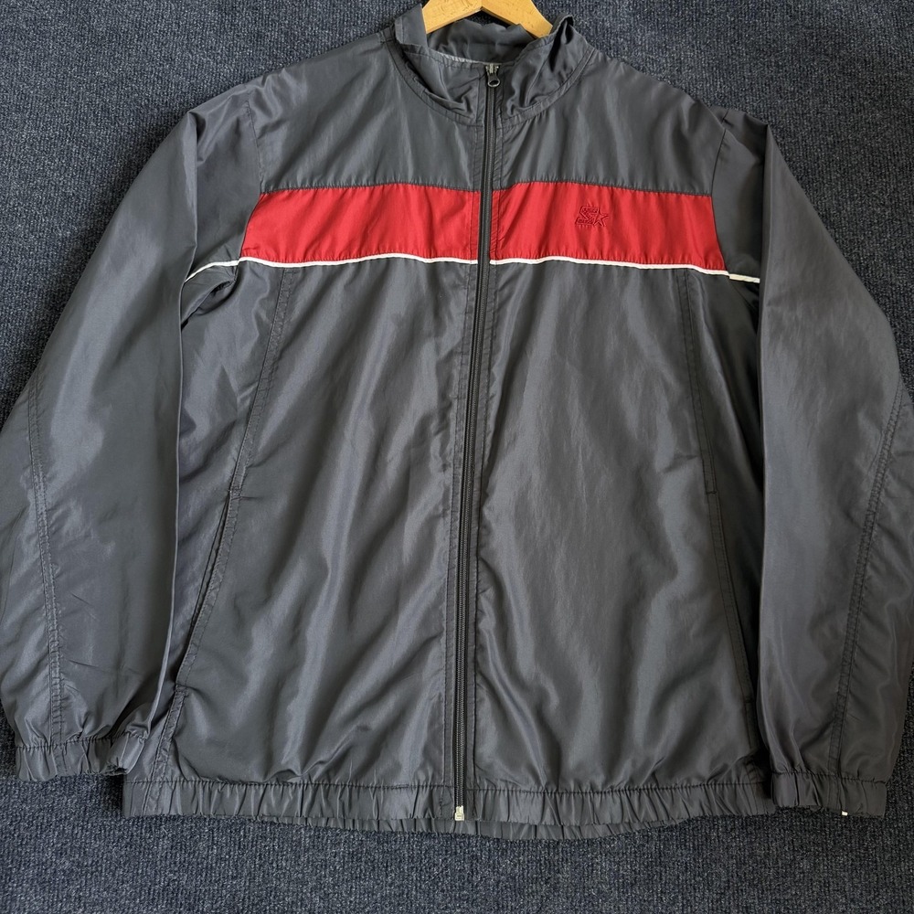 Y2K Starter Windbreaker Jacket Mens Medium Gray Full Zip Colorblock Lined